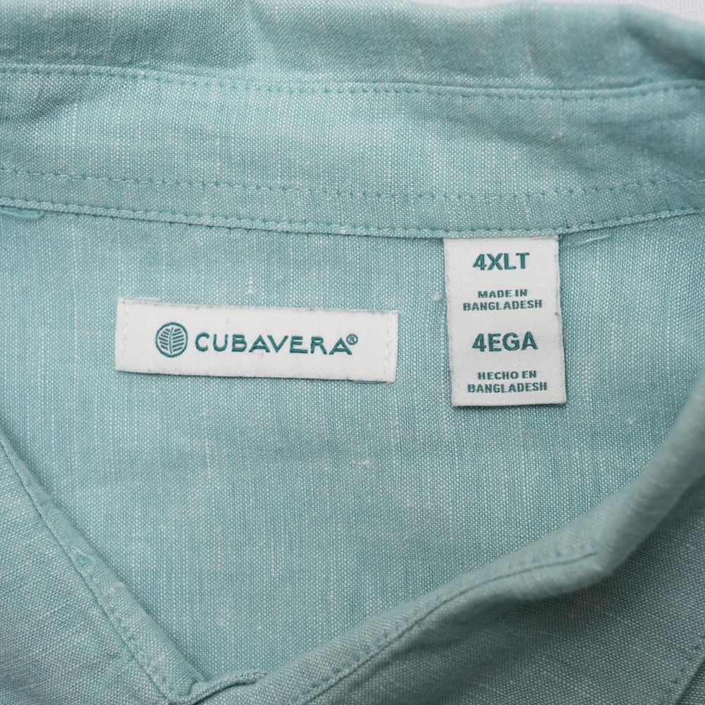 Cubavera Button Up Shirt Mens 4XLT Aqua Blue Linen Blend Embroidered Big Tall - Picture 3 of 15